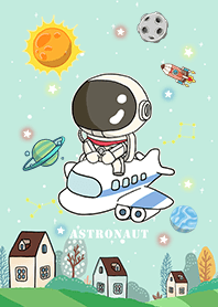 Cute Astronaut/Travel by Plane/green