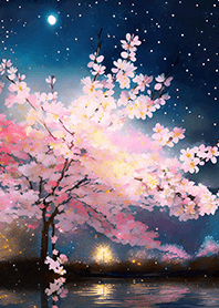 Beautiful night cherry blossoms#1064