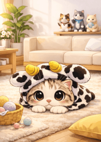 Cute cat in a cow-print outfit. 3_45