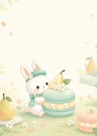 Teal White Rabbit Pear Macaron