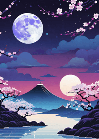 Ukiyo-e Mountains Seas Sakura moon oJK
