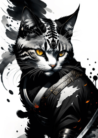 Ink wash cat samurai 1F598c