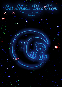 ネコと月♡ハート宇宙 Blue neon
