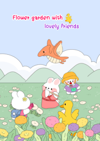 Flower garden with lovely friends