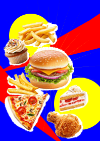 Fried chicken, fries, burger