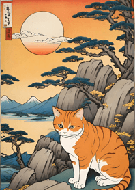 Woodblock Print Cats 8XfDi