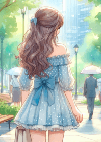 girl walking bright anime
