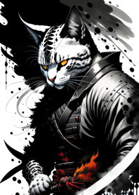 Ink wash cat samurai 4817AC