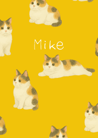 Chubby Calico Cat on yellow
