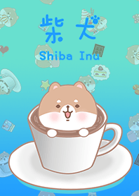 可愛寶貝柴犬 午後咖啡杯 漸層藍3