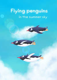 Flying penguins in the summer sky