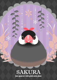 Java sparrow with pink plant -Sakura-