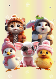 Cute little animals and their friends