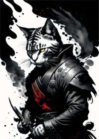 Ink wash cat samurai 455924
