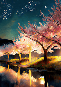 Beautiful night cherry blossoms#1057