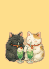 W & B Beckoning Cats on b & y