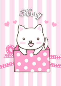 Anjing kecil Terry. Tema pink pastel
