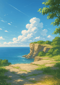 Clifftop View of Blue Ocean