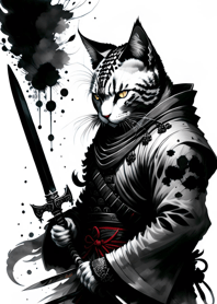 Ink wash cat samurai 46B72b
