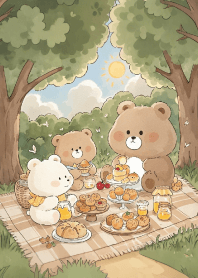 Cute bear family having a picnic