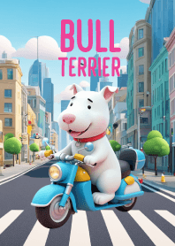 Cute bull terrier in City Theme
