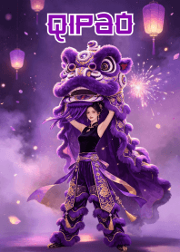 Modern Qipao Purple Lion Art