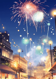 Town Night Beautiful Fireworks