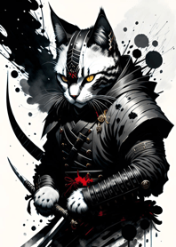 Ink wash cat samurai Ed3C7B