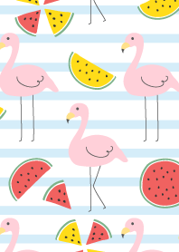 Flamingo and watermelon-Blue border-