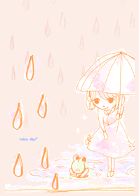 rainy day Frog&umbrella pastel orange