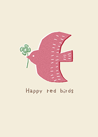 Four-leaf clover and happy red birds