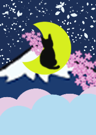 Fuji Mountain Series-Cat under the moon