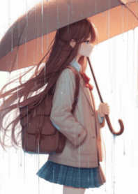 Anime girl walking in the rain