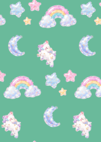 Puffy stars in the sky blue green