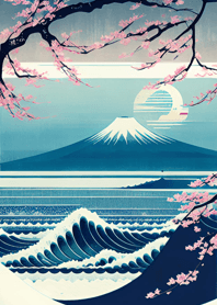 浮世繪 山海櫻花 富士山 rzwdK