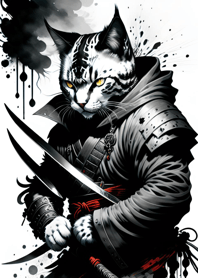 Ink wash cat samurai f9AC93