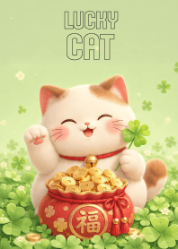 Kawaii Neko (Lucky Cat) In Clover