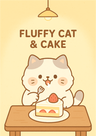 Fluffy Cat & Cake (Red)