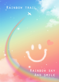 幸運の虹色空に飛行機雲とスマイル♡