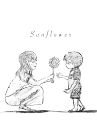 一個小男孩、一個女孩和一朵向日葵