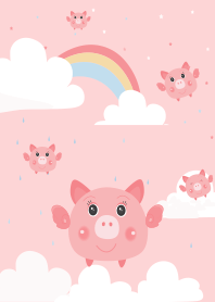 雲とピンクの豚