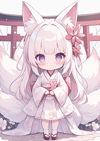Fox girl at a cherry blossom shrine