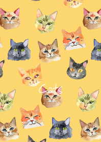 Charming cats on light yellow JP