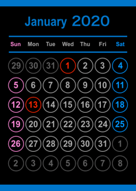 January 2020 calendar No,2-4