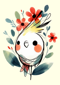 Cockatiel & Blooming Flowers