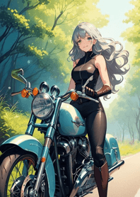 Girl riding a heavy motorcycle QW0yA