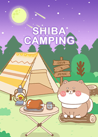 shiba inu- camping/gradient/purple