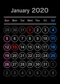 January 2020 calendar No,4