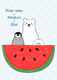 Polar bear & penguin & seal in summer