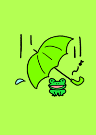 雨宿りのカエルイエローグリーン